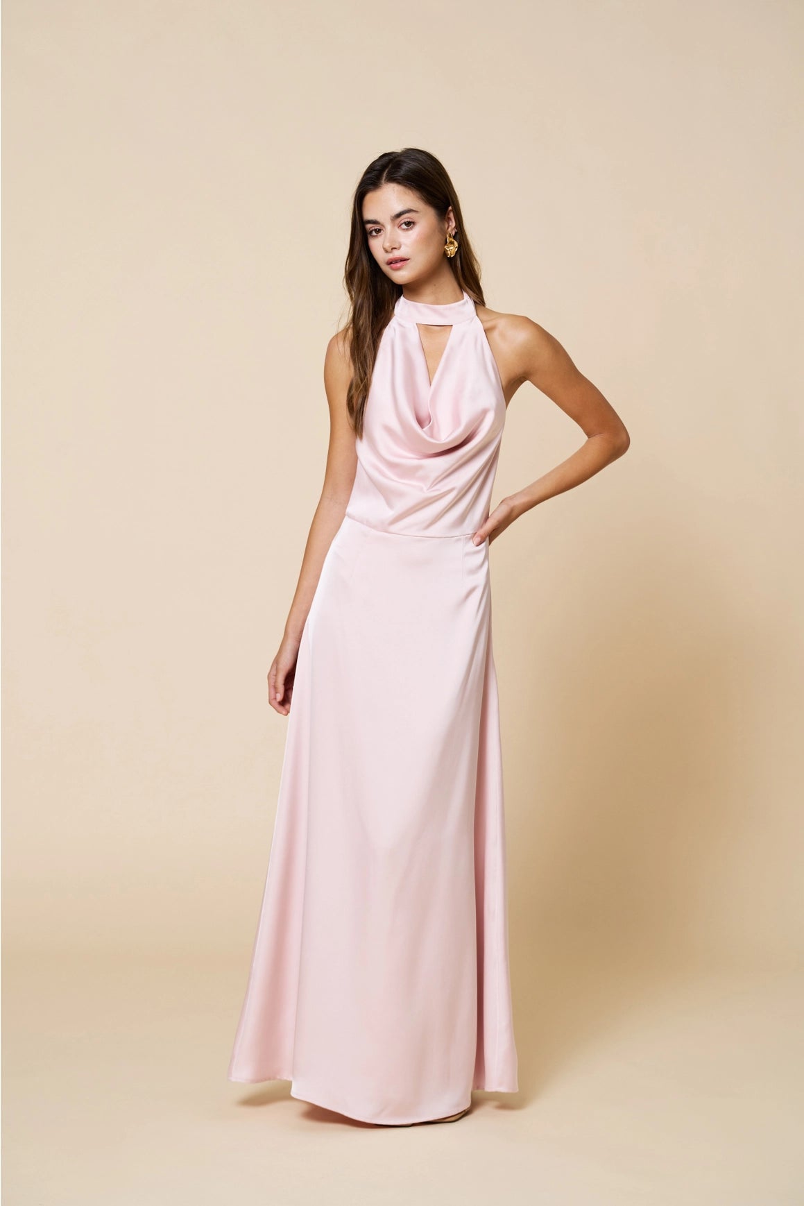Clara Satin Maxi Dress - Light Pink
