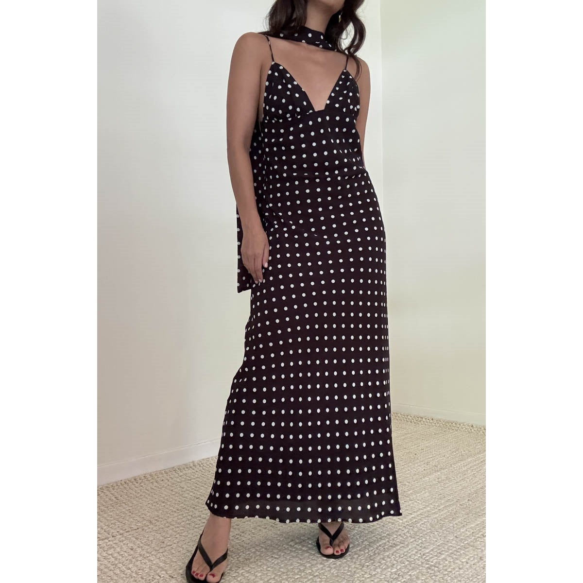 Polka Dot Chiffon Maxi Dress
