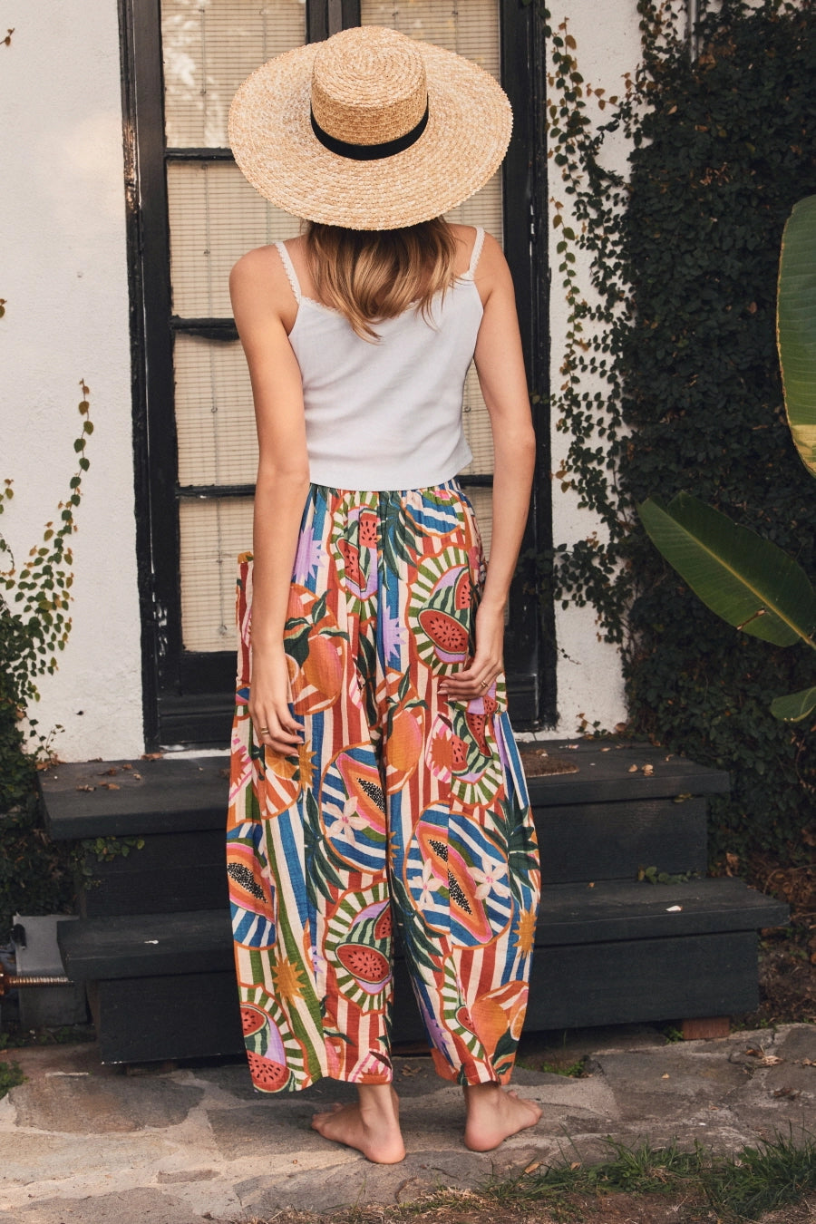 Tropical Print Wide Leg Pants