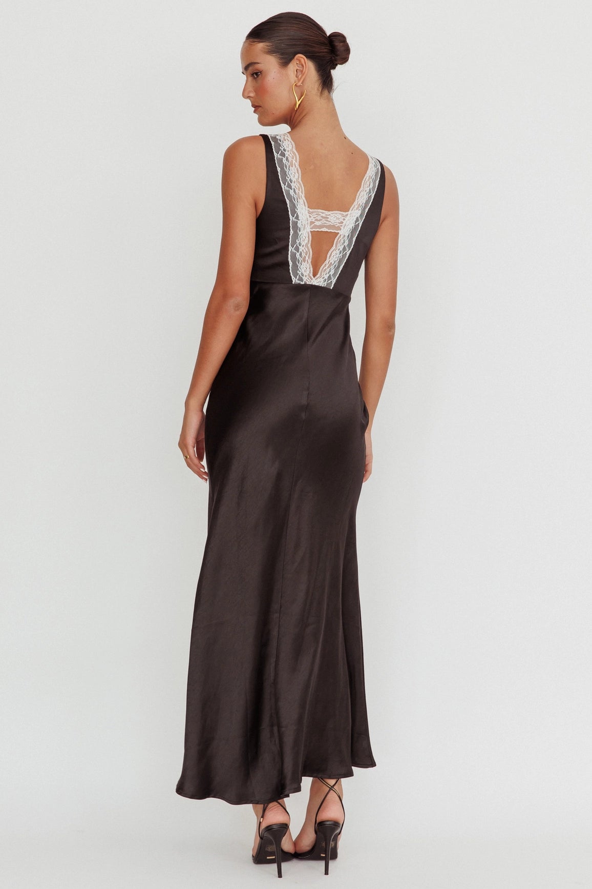 Lace Trim Satin Maxi Dress