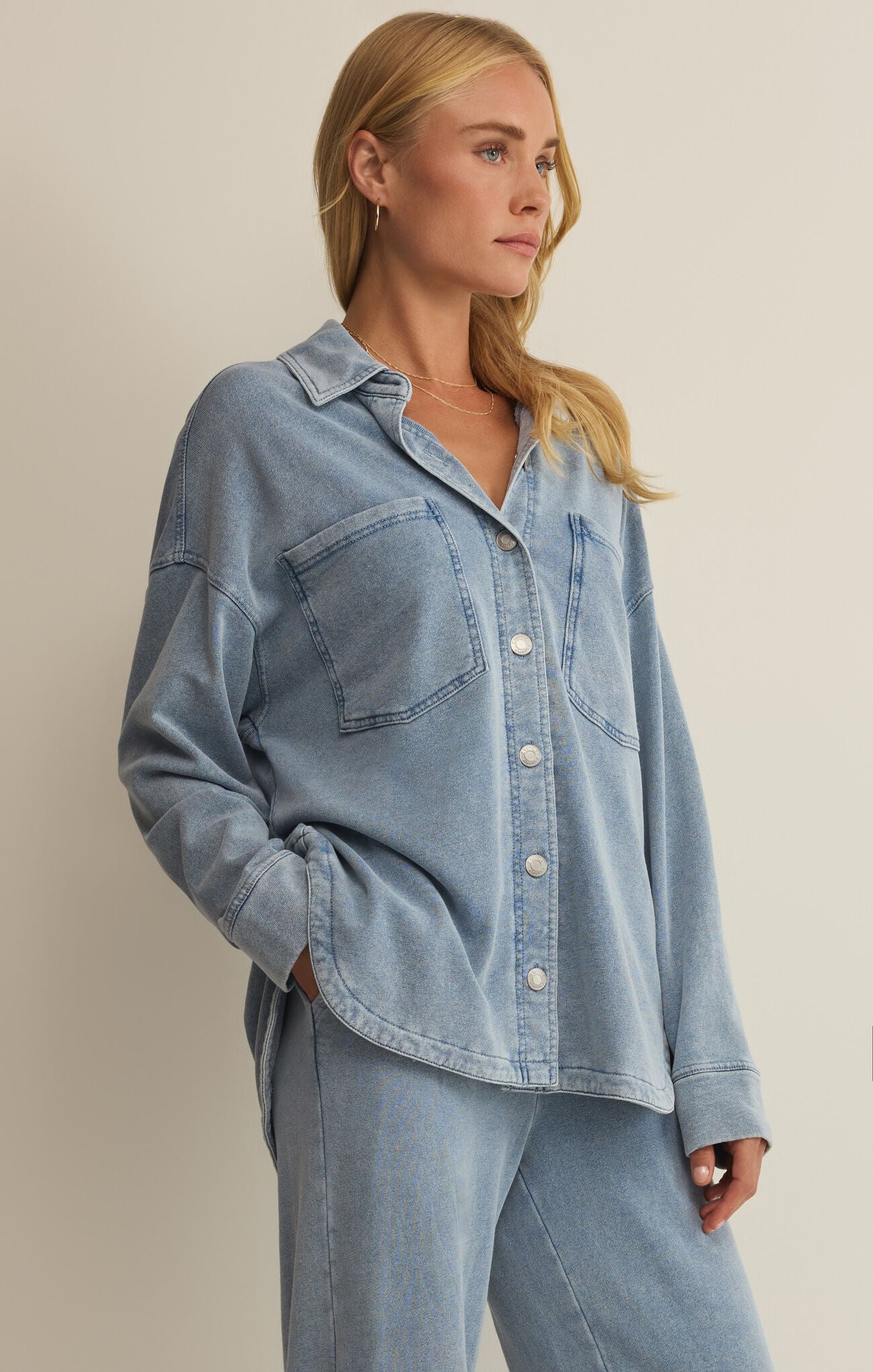 Z Supply All Day Knit Denim Jacket - Ocean Air Indigo