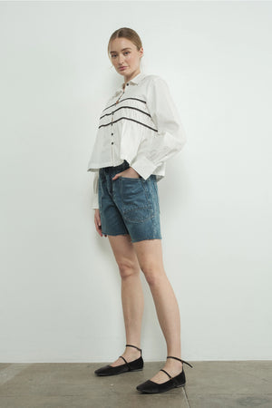 Vintage Washed Denim Shorts - Medium Wash