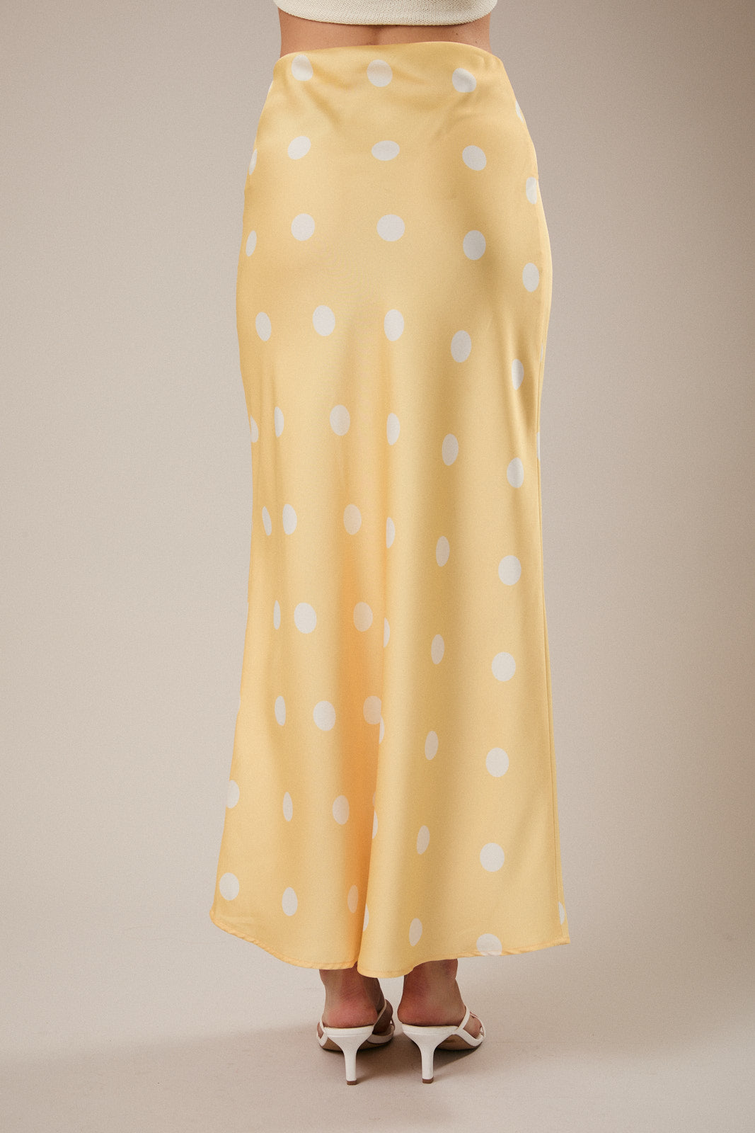 Polka Dot Satin Midi Skirt - Butter