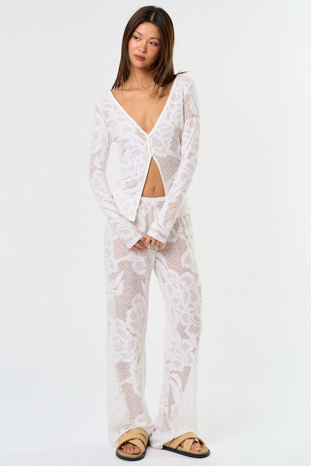 Lace Cover Up Pants - White
