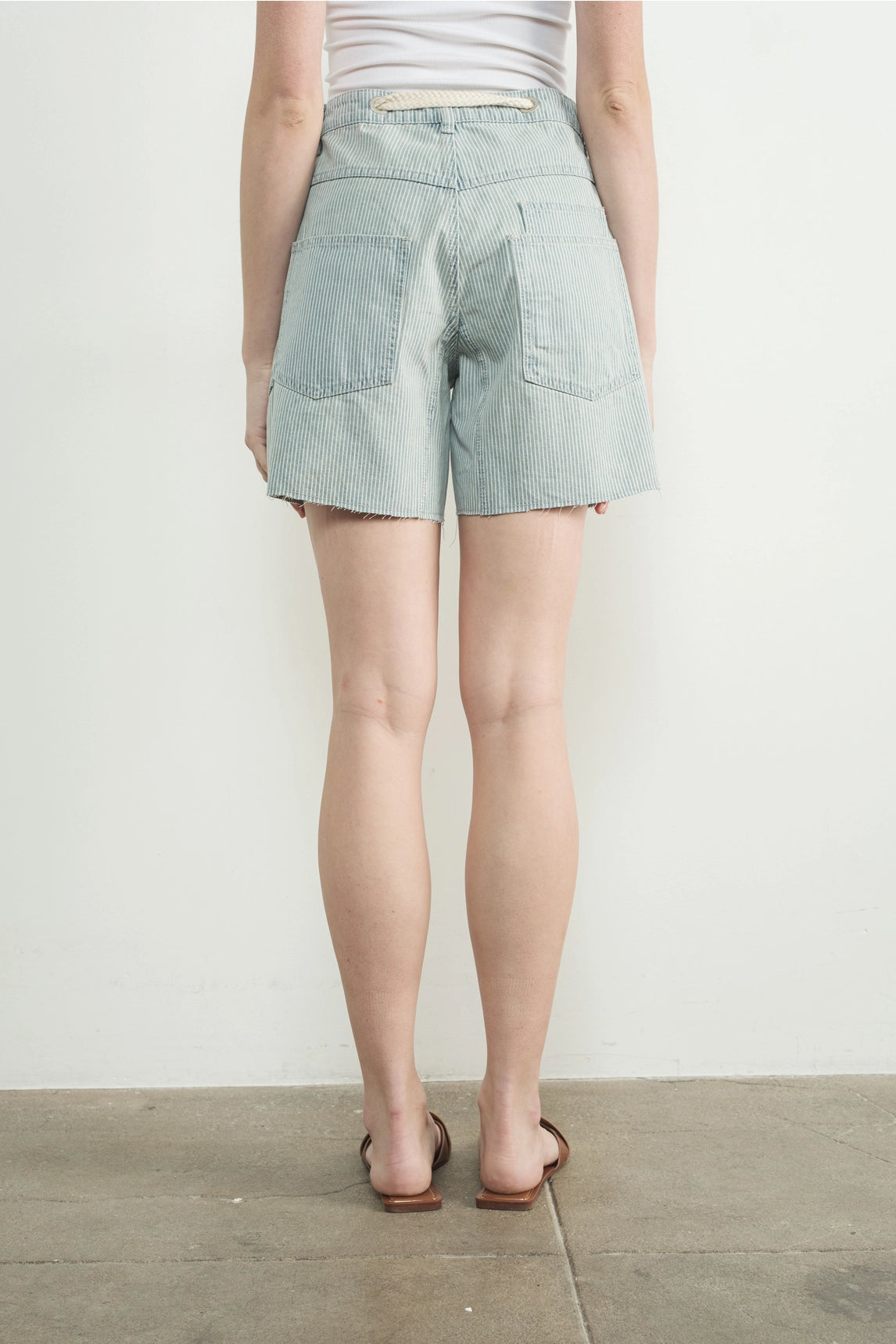 Vintage Washed Barrel Denim Shorts - Stripe
