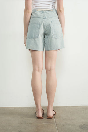 Vintage Washed Barrel Denim Shorts - Stripe