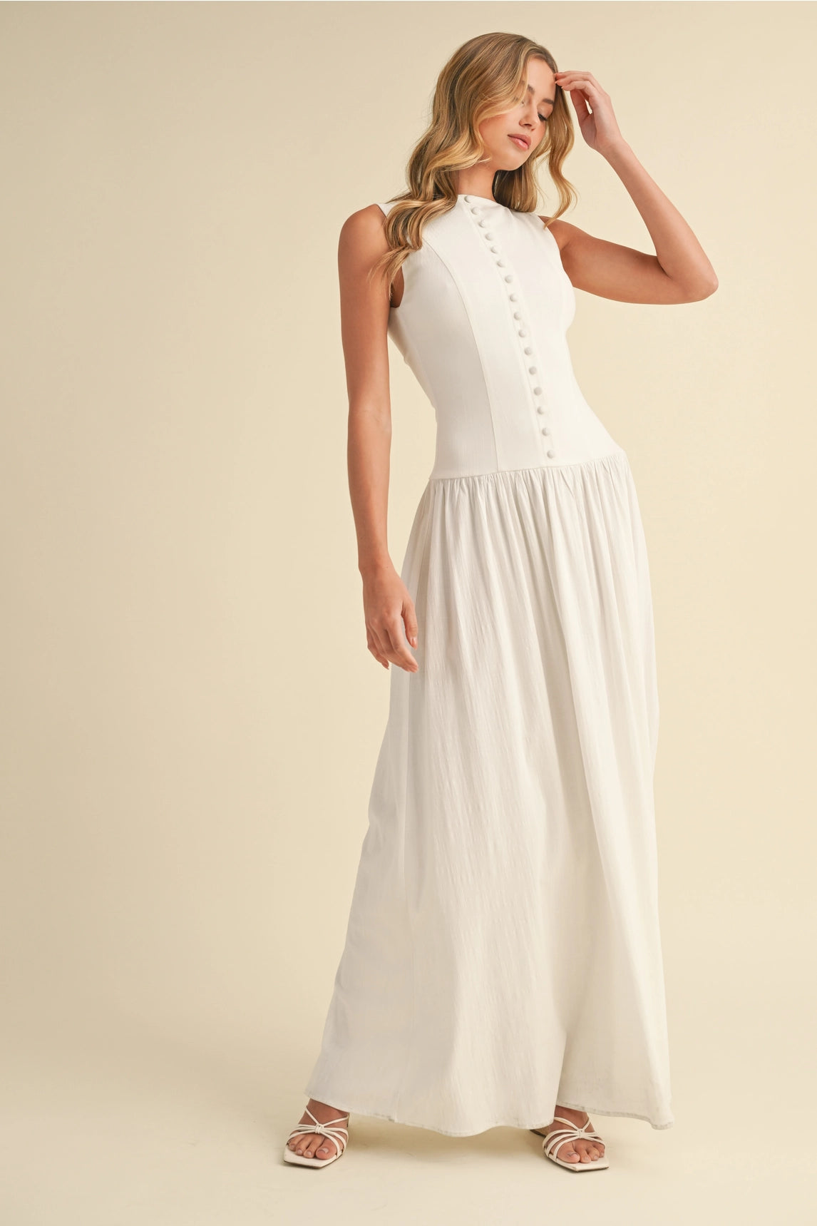 Linen Button Down Maxi Dress - Off White