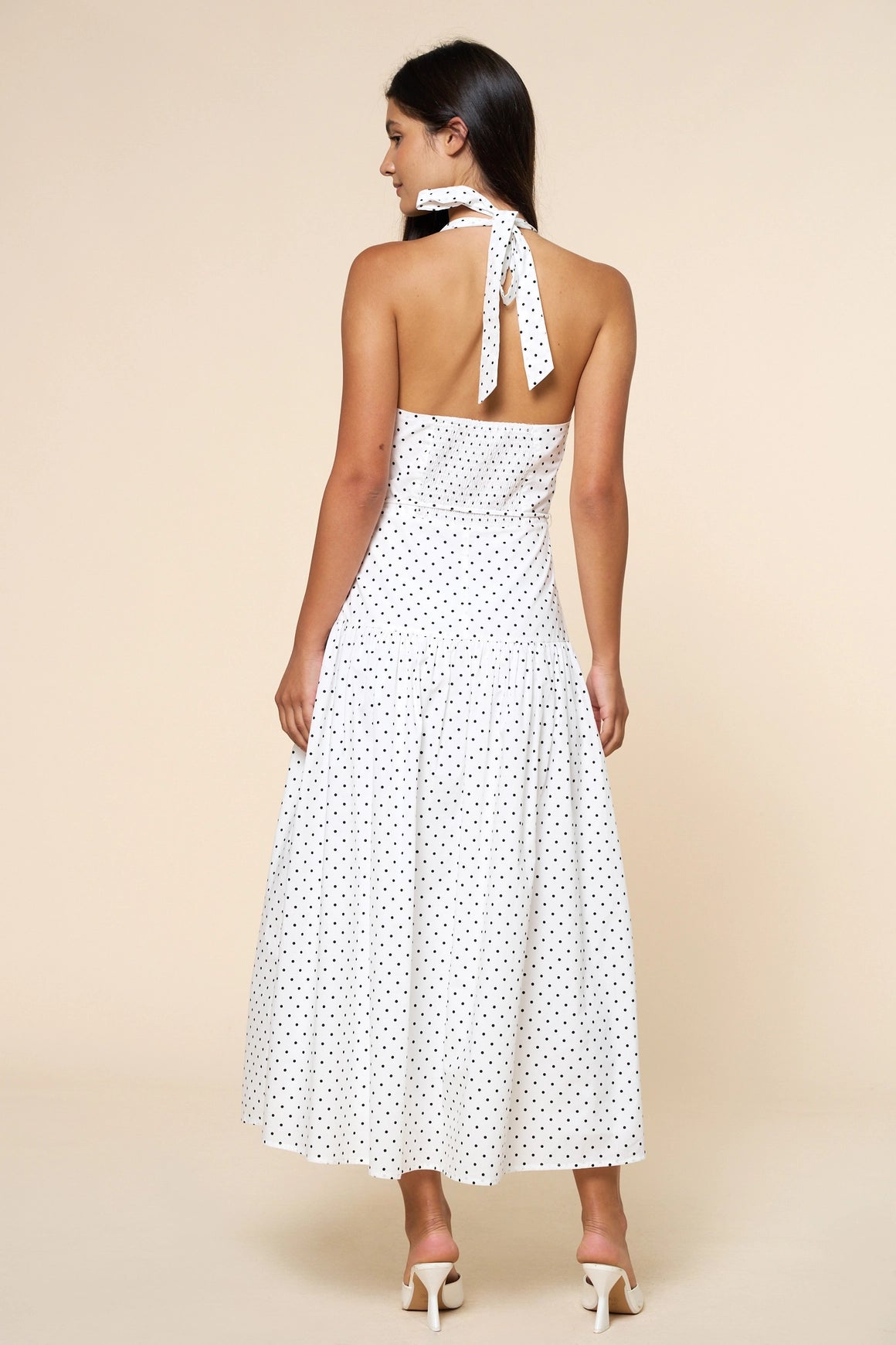 Polka Dot Halter Neck Maxi Dress