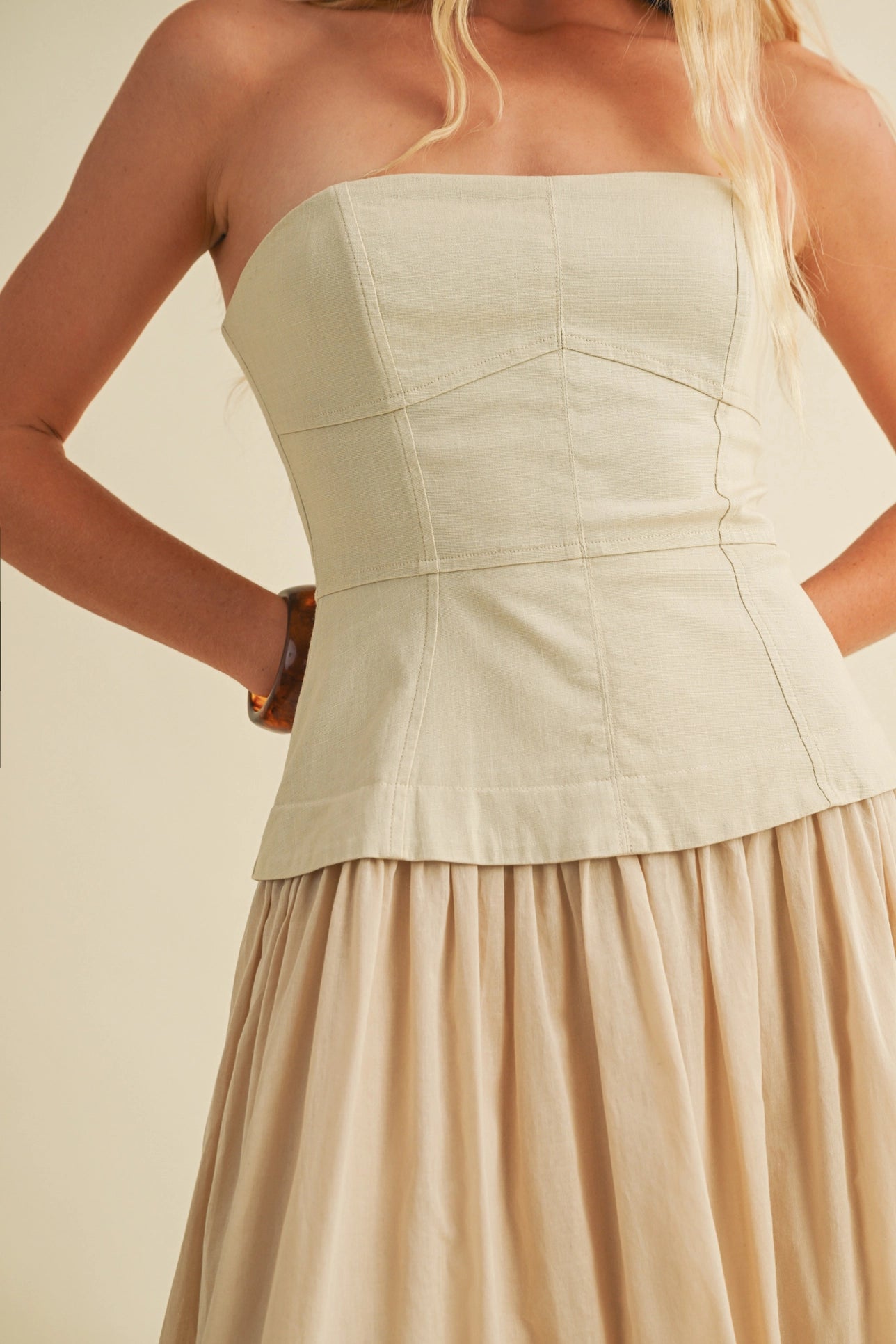 Corset Lined Strapless Dress - Ecru