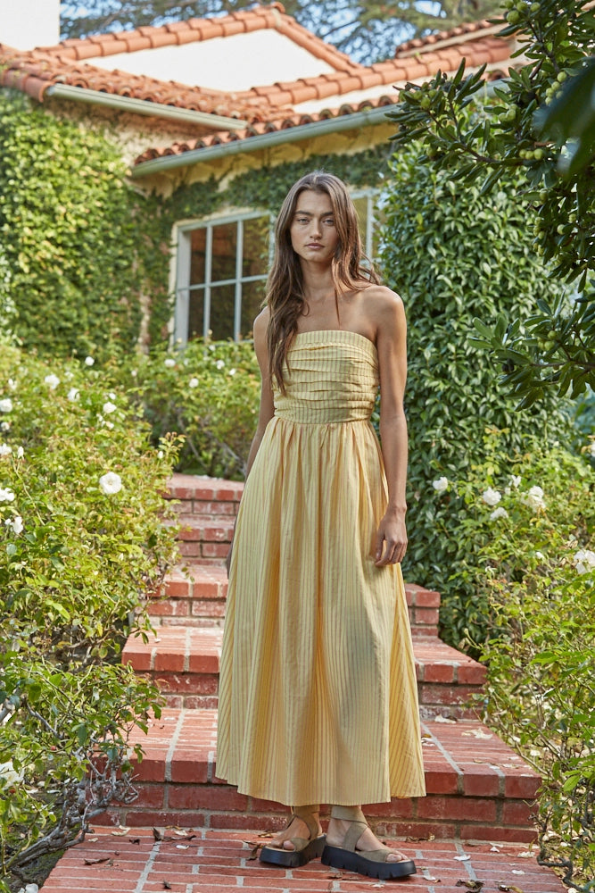 Striped Tube Maxi Dress - Yellow