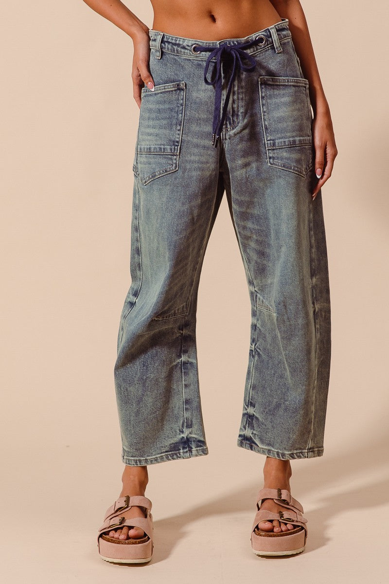 Mid-Rise Denim Barrel Jeans