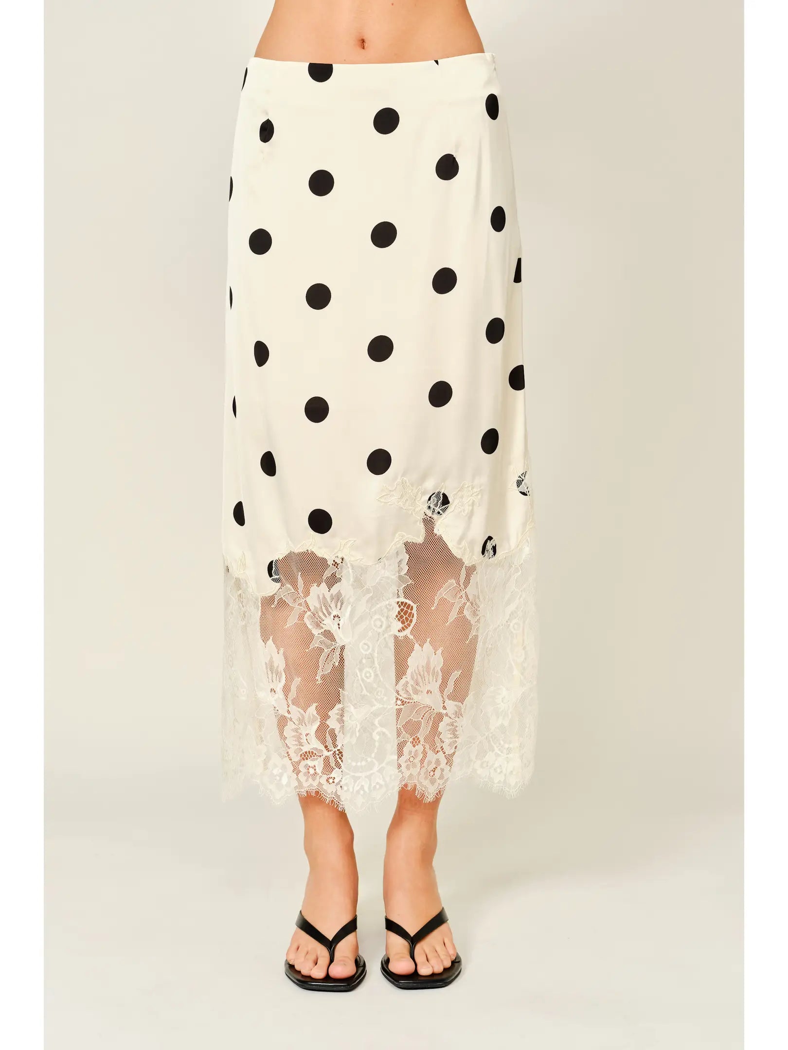 Polka Dot Lace Satin Midi Skirt