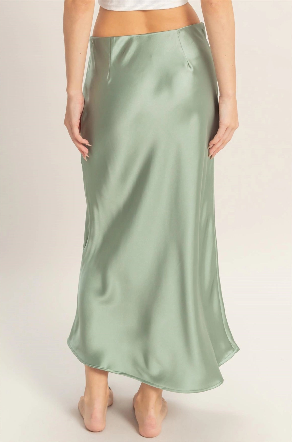 Satin Midi Skirt - Sage Green