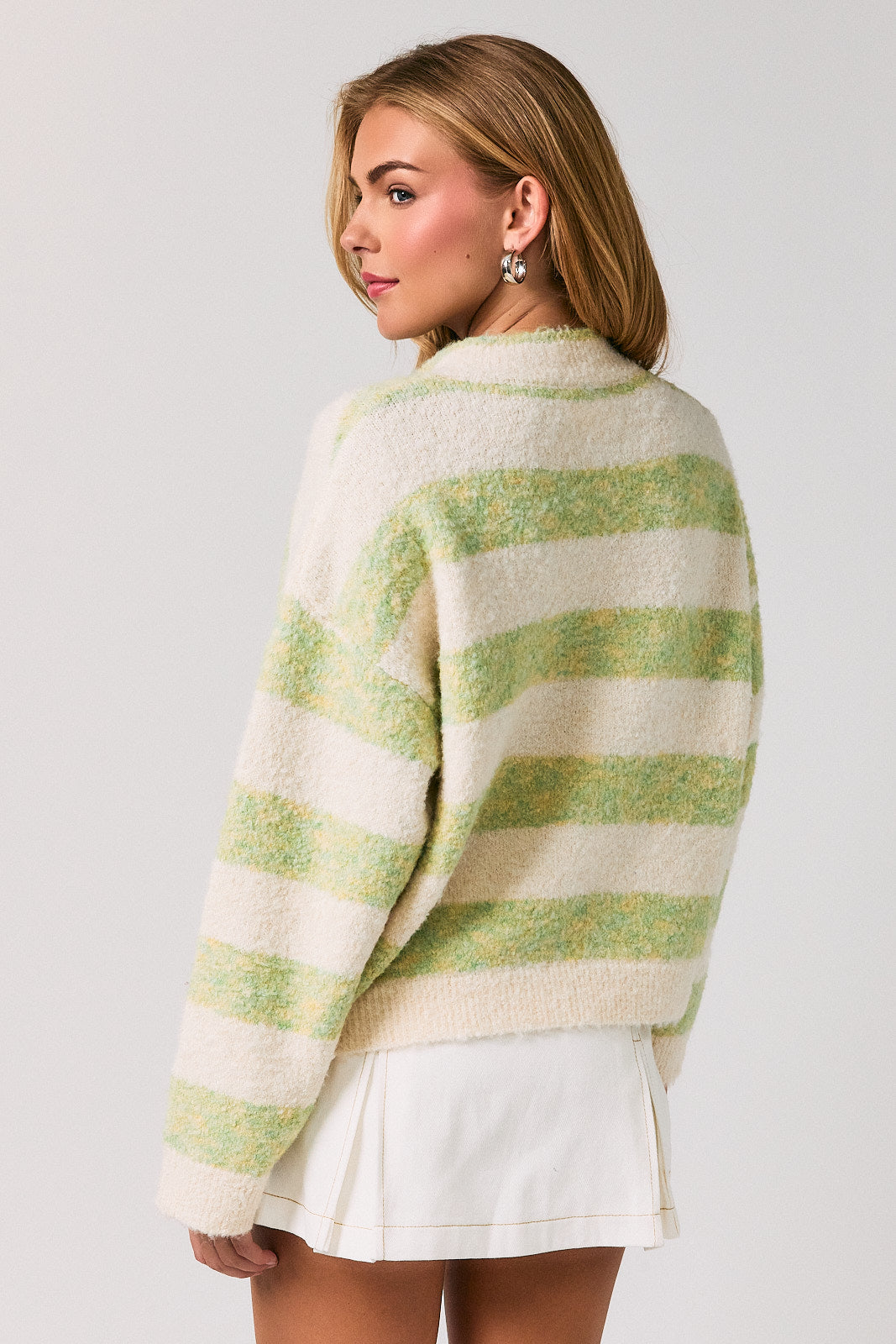 Striped Knit Cardigan - Green