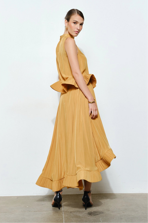 Ruffled Peplum High Neck Top - Mustard