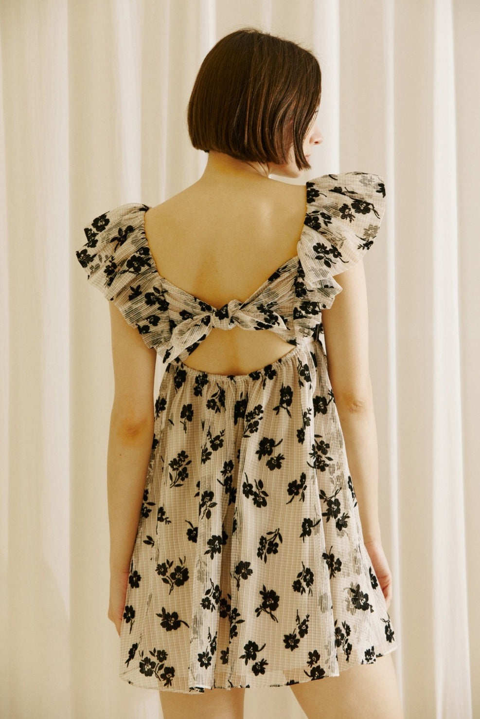 Black Floral Babydoll Mini Dress