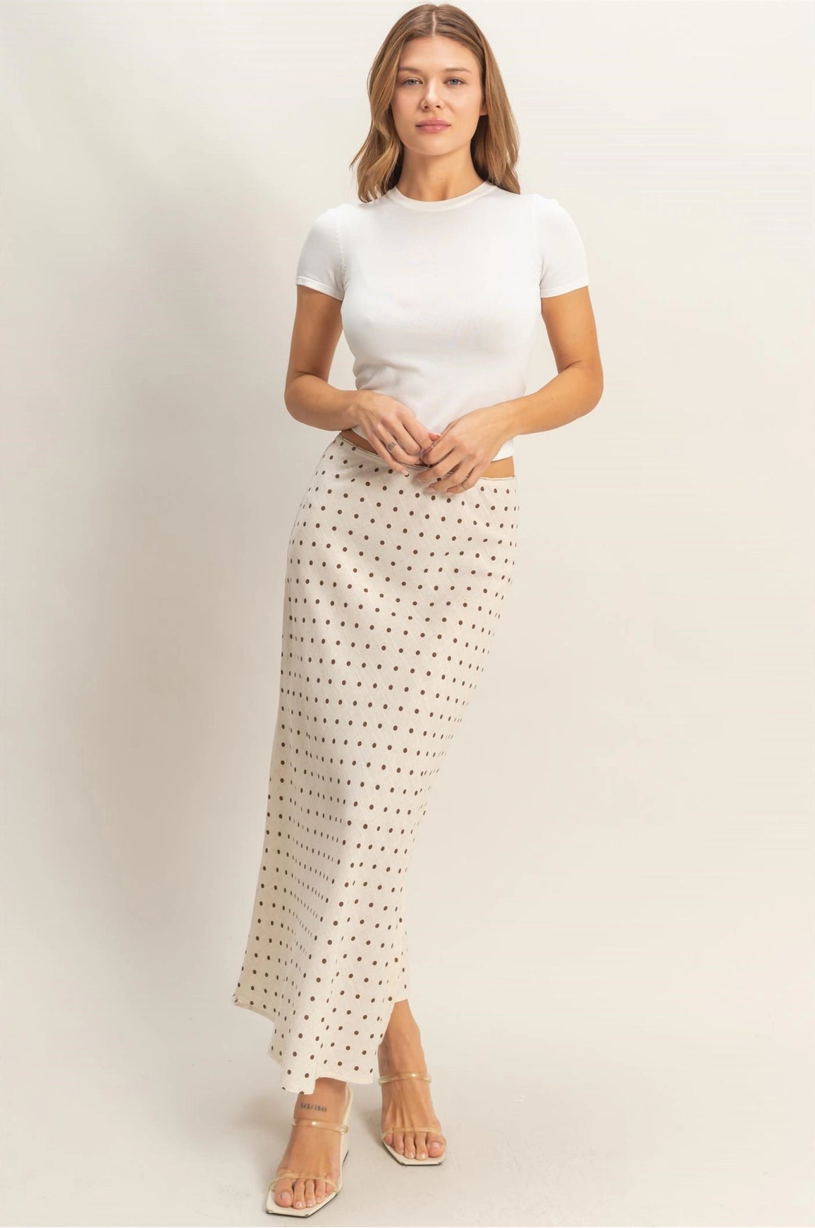 Polka Dot A-Line Maxi Skirt - Oatmeal