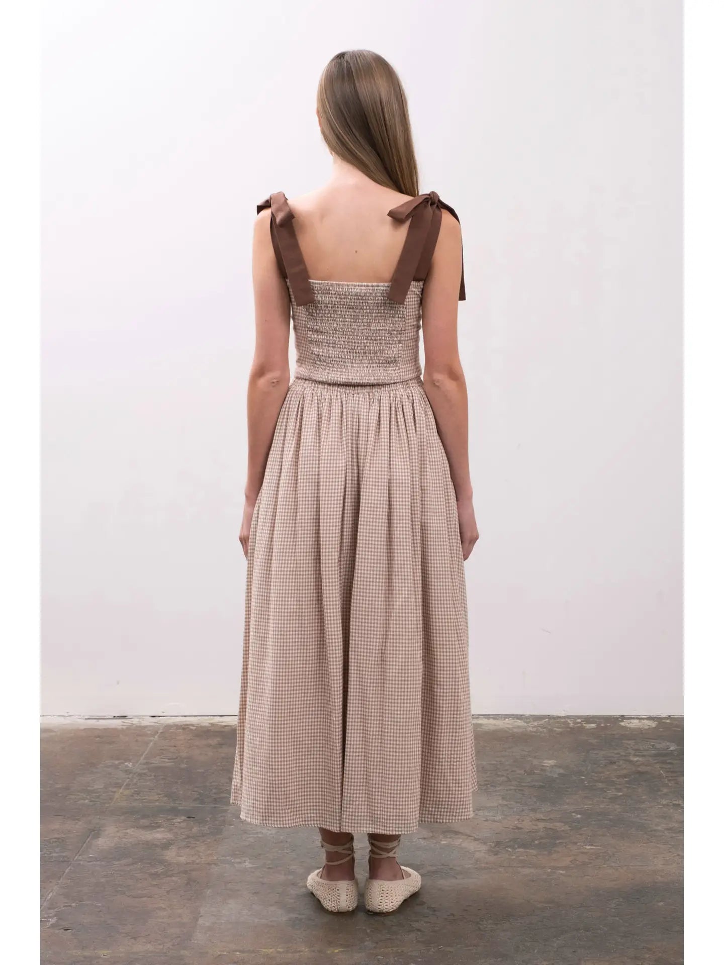 Plaid Tie Shoulder Crop Top