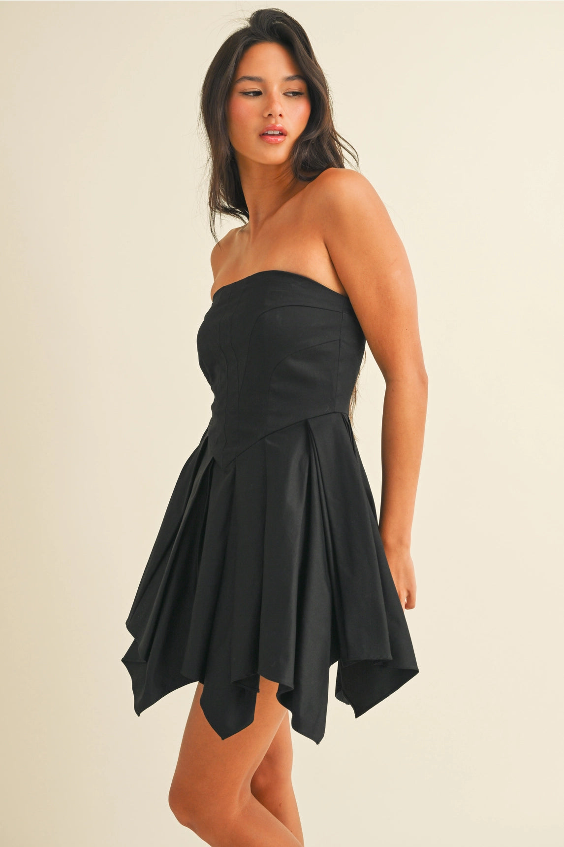 Structured Pleated Mini Dress - Black