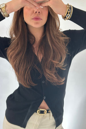 Split Hem Longline Knit Cardigan - Black