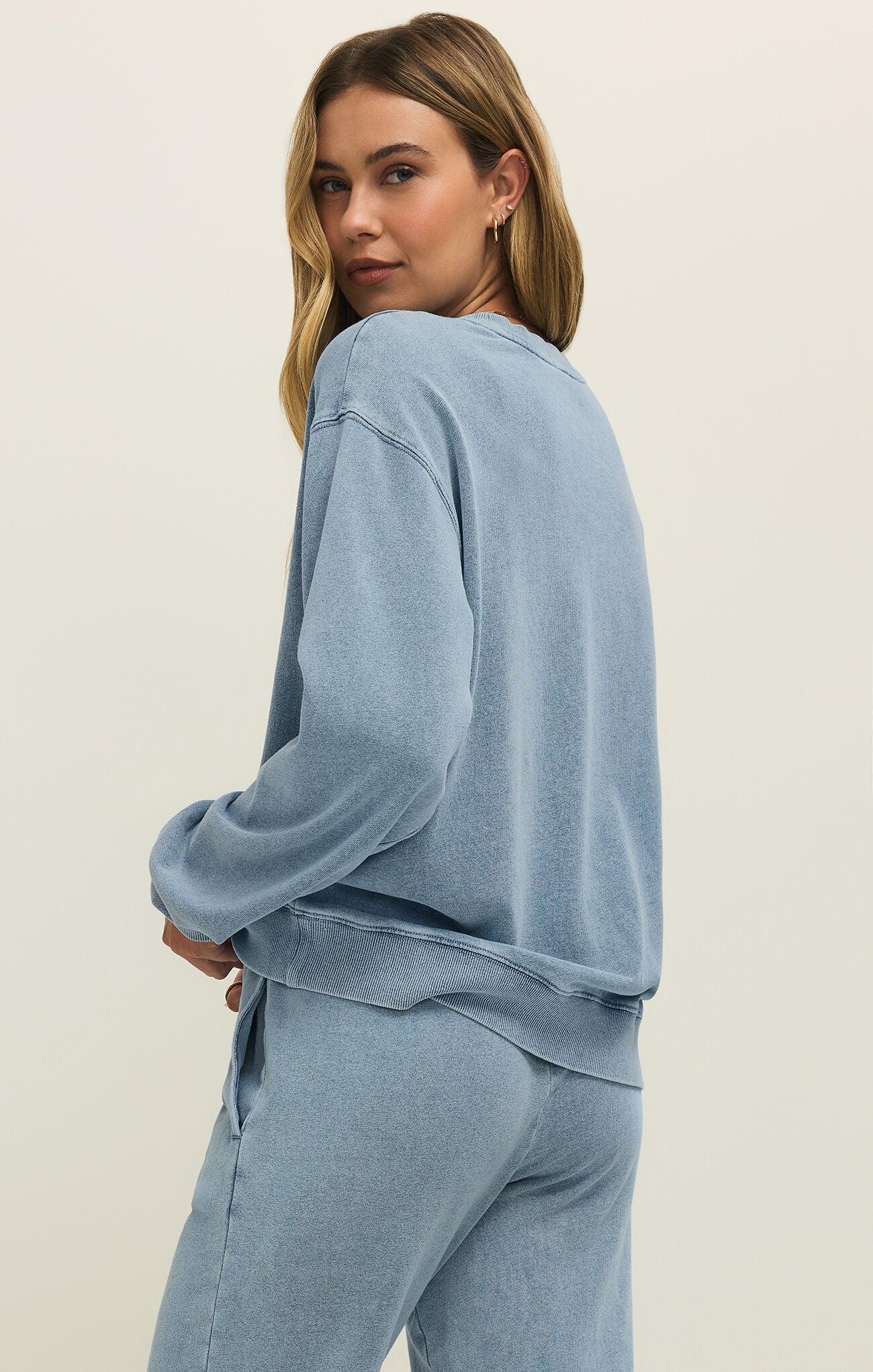 Z Supply Boyfriend Denim Sweatshirt - Ocean Air Indigo