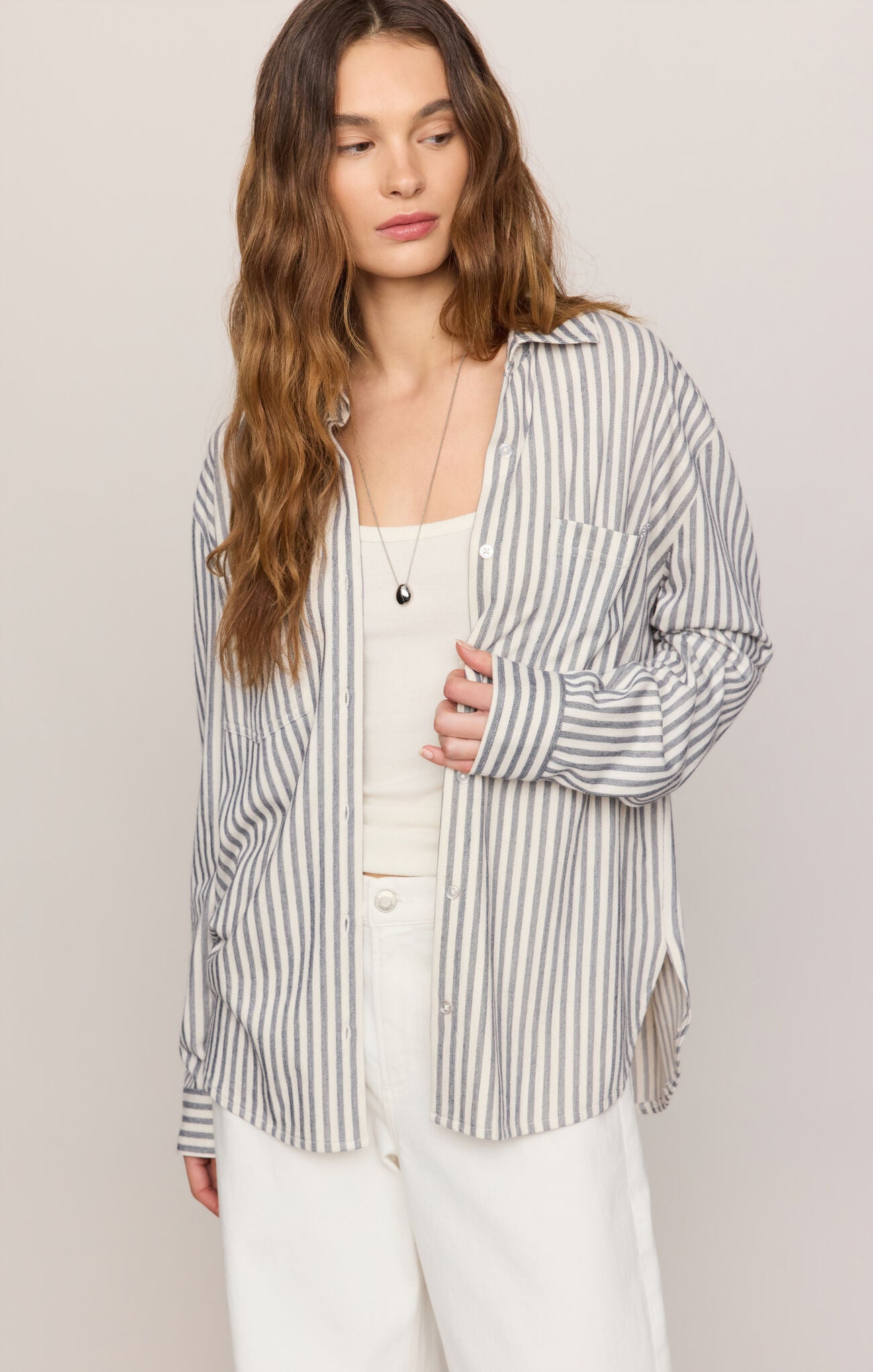 Z Supply Reese Button Up Stripe Top - Eclipse