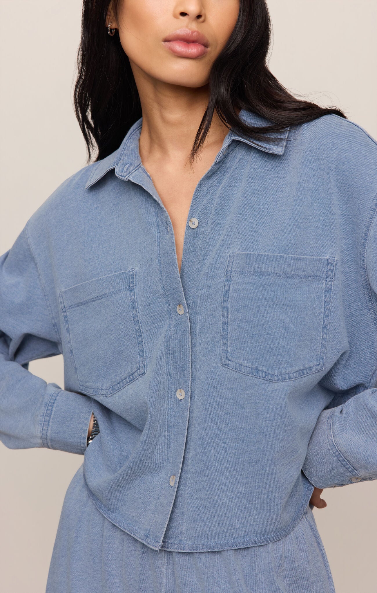 Z Supply Reese Cropped Denim Button Up - Santorini Indigo