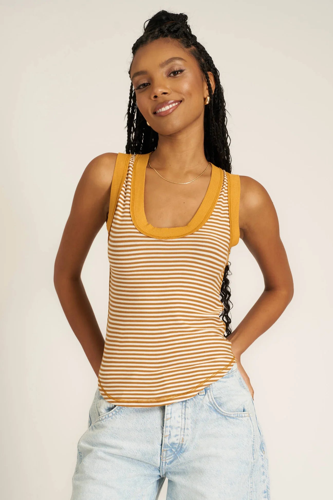 Hits Different Striped Tank - Gold Harvest