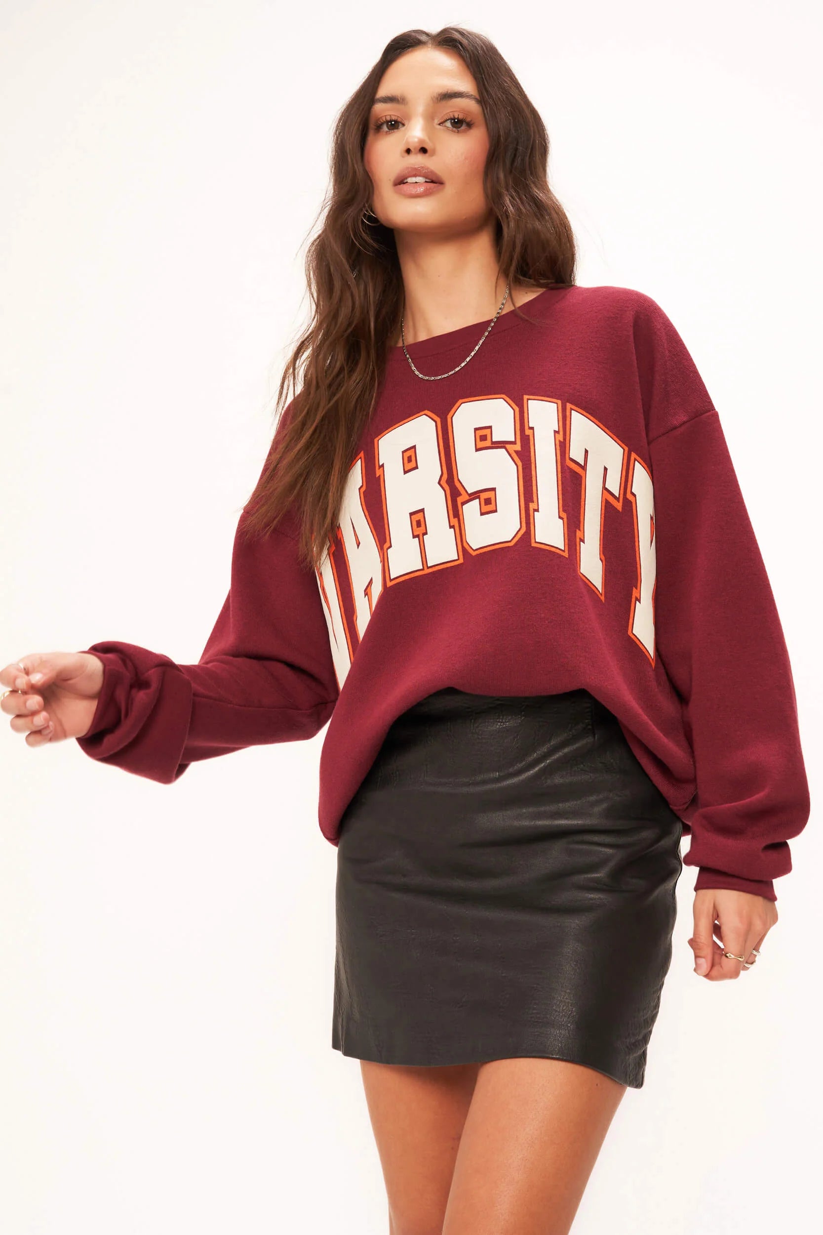 Hurley Womens Washed Oversized Varsity Boyfriend Crew (Light