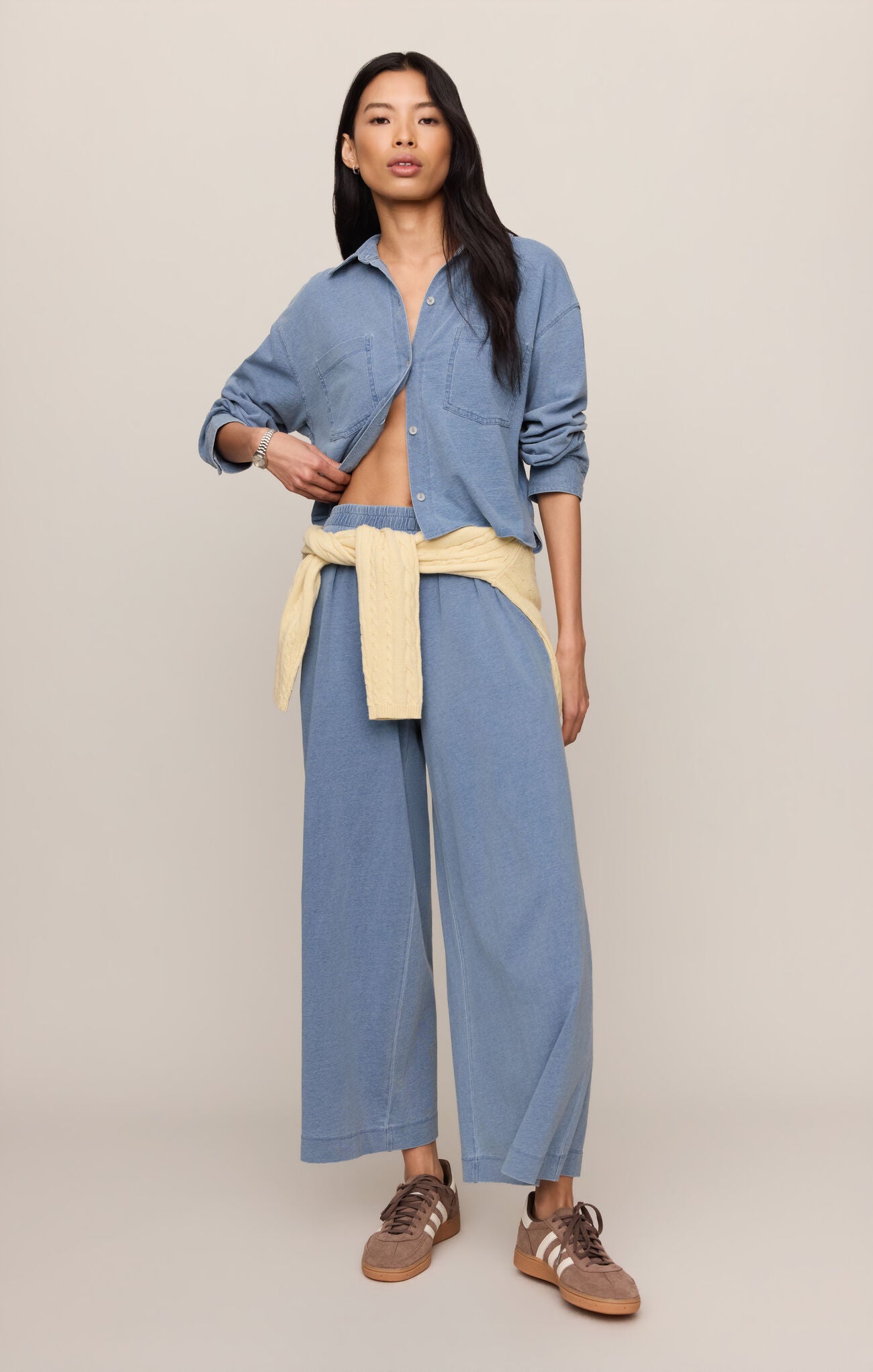 Z Supply Reese Cropped Denim Button Up - Santorini Indigo