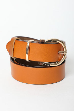 Horseshoe Gold Buckle Belt - Camel