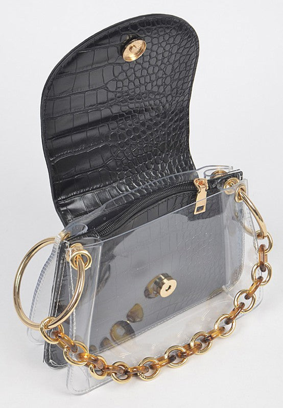 Faux Leather Clear Purse - Olive