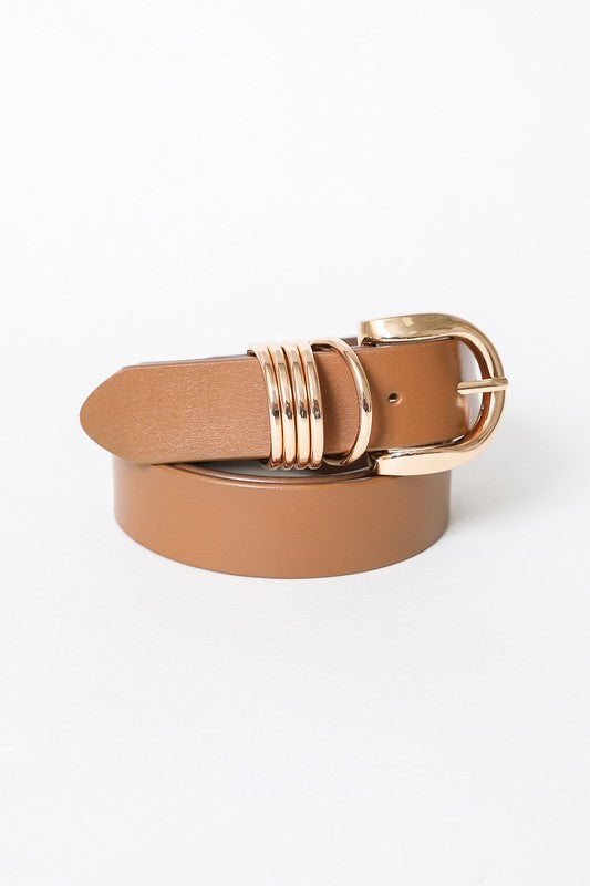 Four Accent Ring Gold Buckle Belt - Taupe