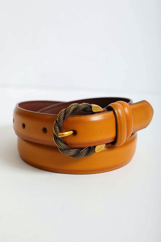 Two Tone Twisted Buckle Belt - Camel