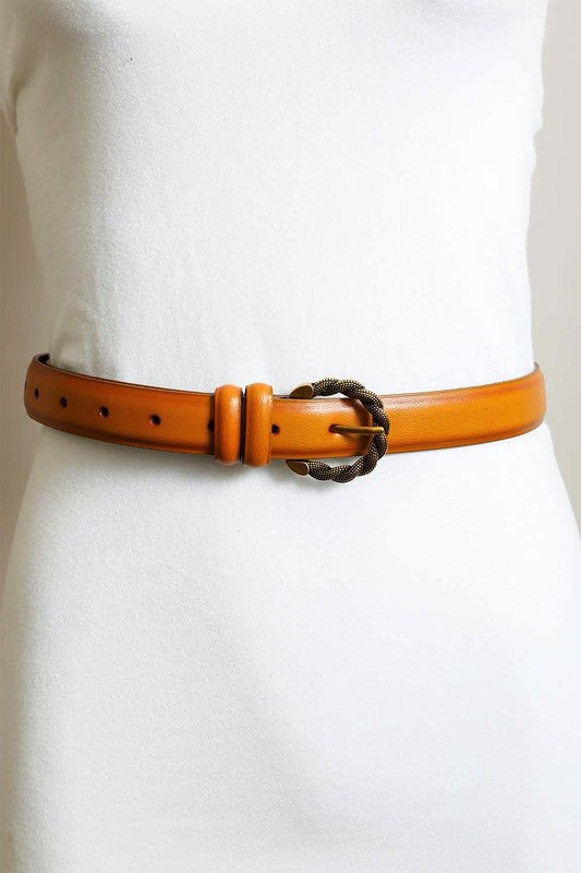 Two Tone Twisted Buckle Belt - Camel