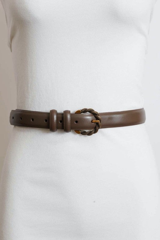 Two Tone Twisted Buckle Belt - Taupe