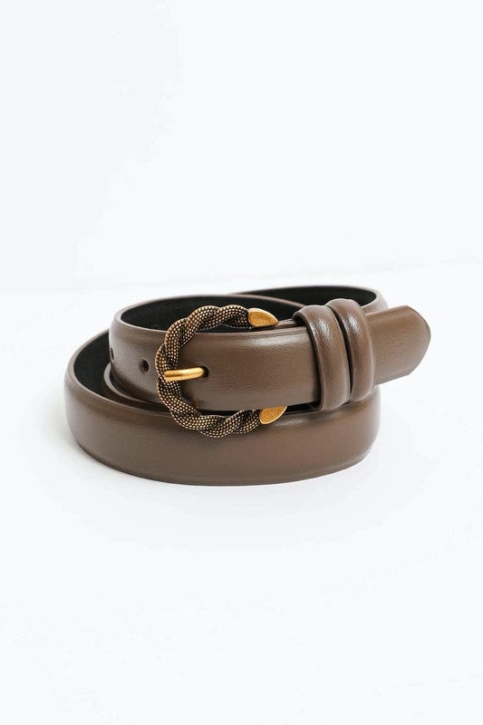 Two Tone Twisted Buckle Belt - Taupe