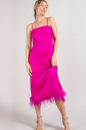 Feather Detailed Slit Midi Dress