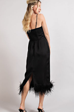Feather Detailed Slit Midi Dress