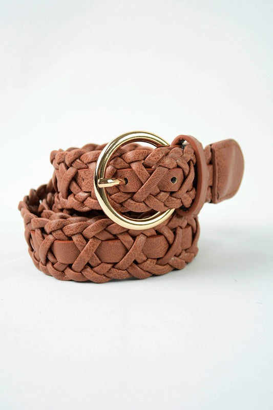 Double Braided Buckle Belt - Brown