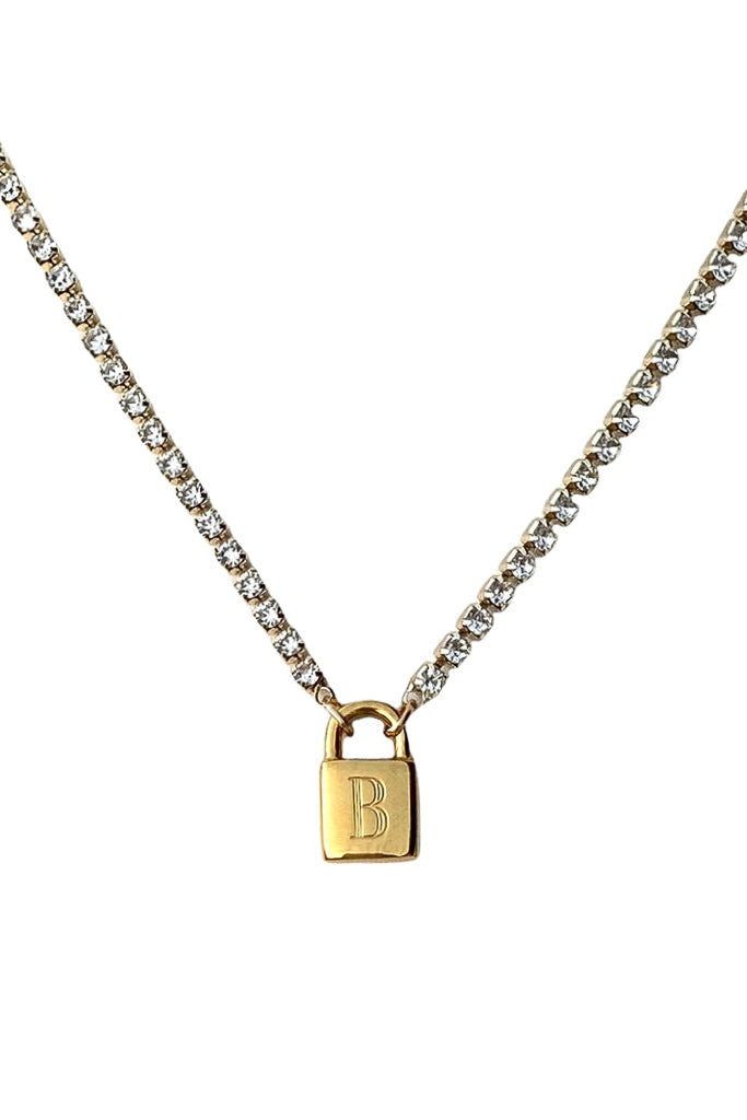 Allie Padlock Initials Paperclip Chain Necklace in Gold Vermeil - MYKA