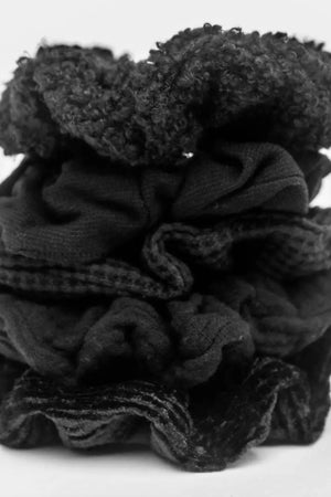 KITSCH - Assorted Textured Scrunchies 5pc - Black