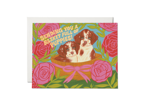 Red Cap Cards - Basket of Puppies