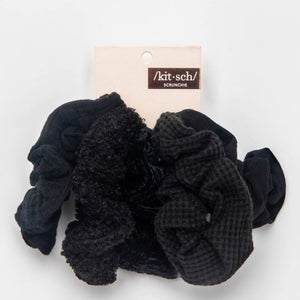 KITSCH - Assorted Textured Scrunchies 5pc - Black