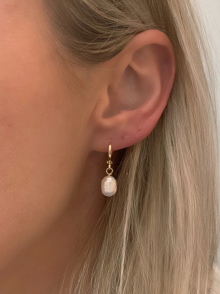 Farrah B Pearl Huggie Earrings